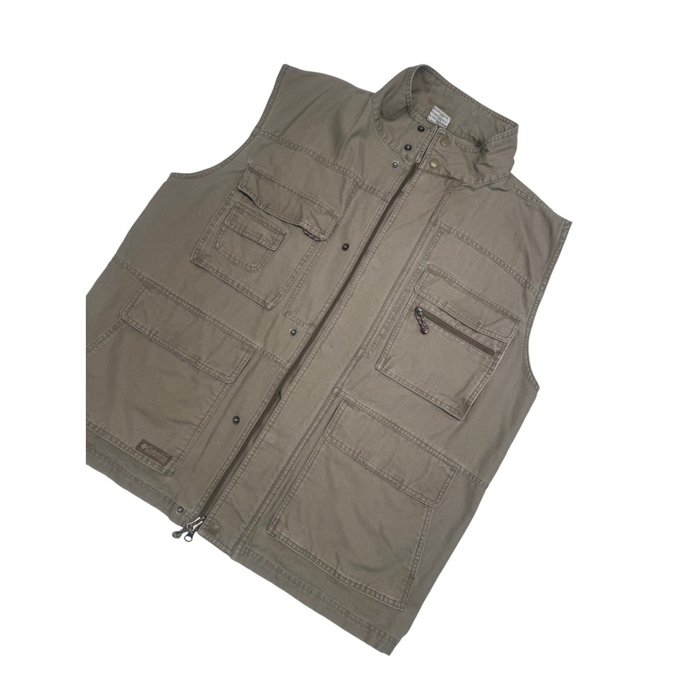Columbia‎ Sportswear Men's XL Khaki Canvas Utility Field Vest Fishing & Safari